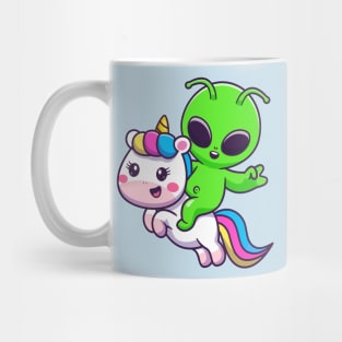 Cute Alien Riding Unicorn Cartoon Mug